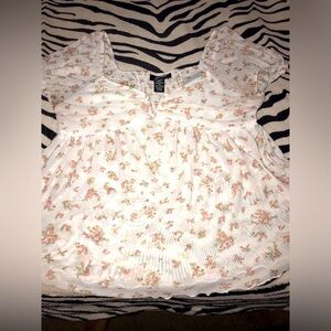 Meshy Soft Floral V-Neck Blouse